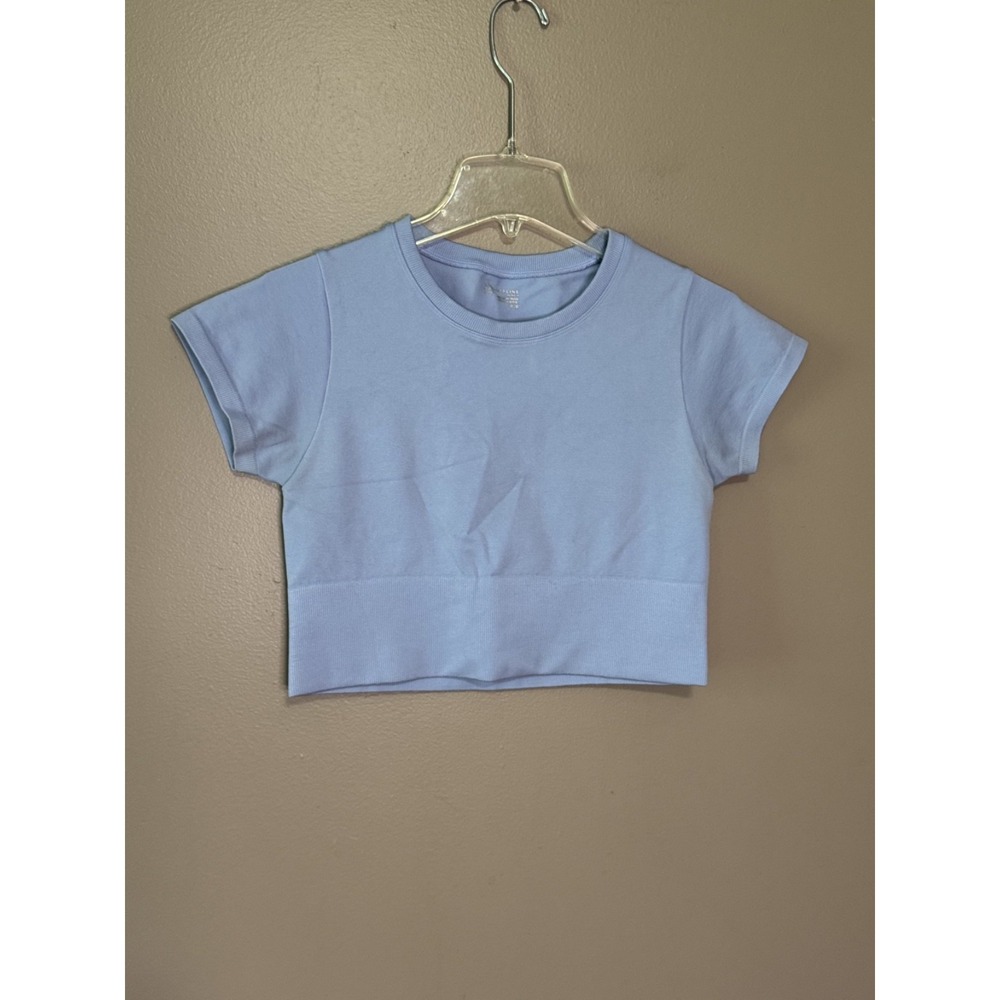 Aerie Offline Sidewalk Seamless Crop Top Light Blue Short Sleeve Crew Neck M